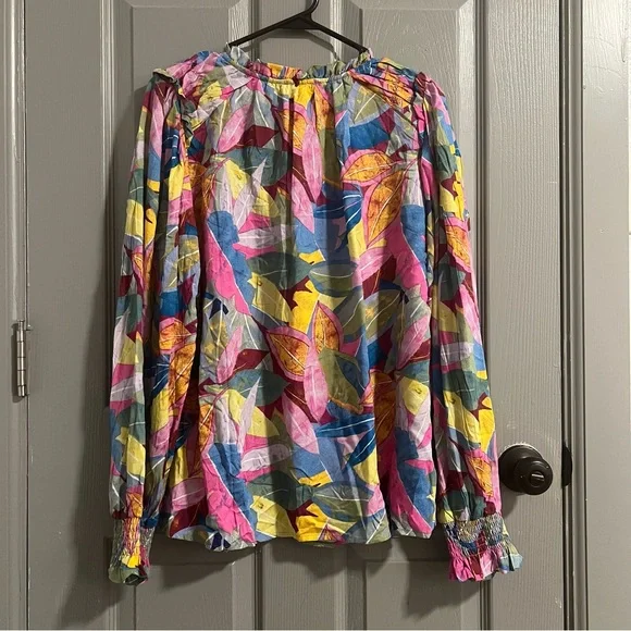 Easel Multicolor Leaf Print Blouse - Picture 5 of 6
